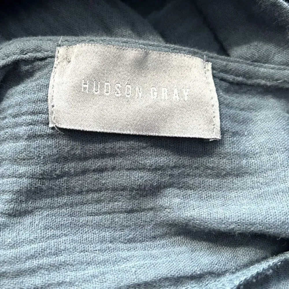 Hudson Gray Steel Blue 100% Cotton Raw Edge Long Bell Sleeve Top Size Large